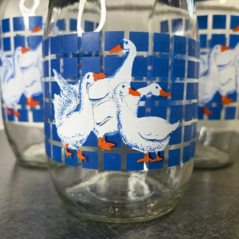 Vintage Carlton Glass Country Geese Set Of 3 Canister & Blue Lids 2L & 1.5L